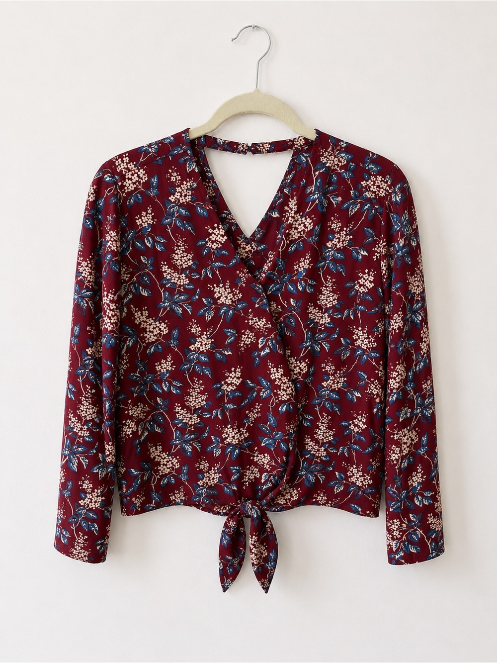 Madewell Burgundy Floral Tie-Front Long Sleeve Tee - Picture 2 of 4